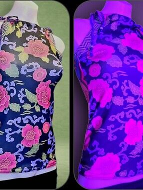 UV reactive Handmade 1-of-1 Mixed Print Patchwork Festival Top Geometric Floral❀